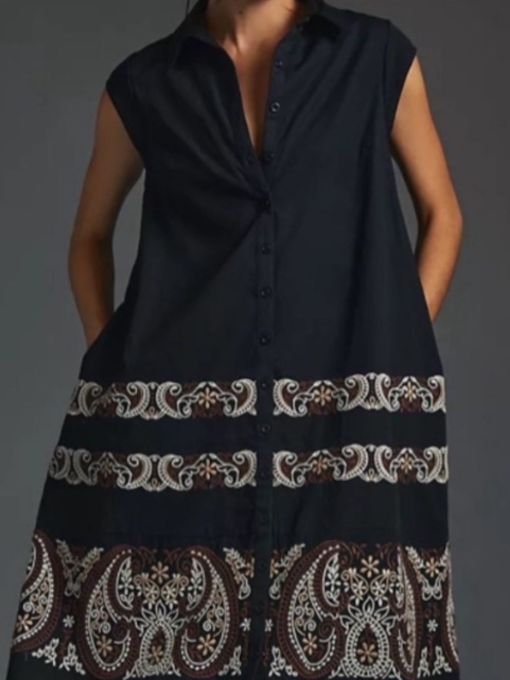 Anthropologie Embroidered Midi Swing Dress size m
